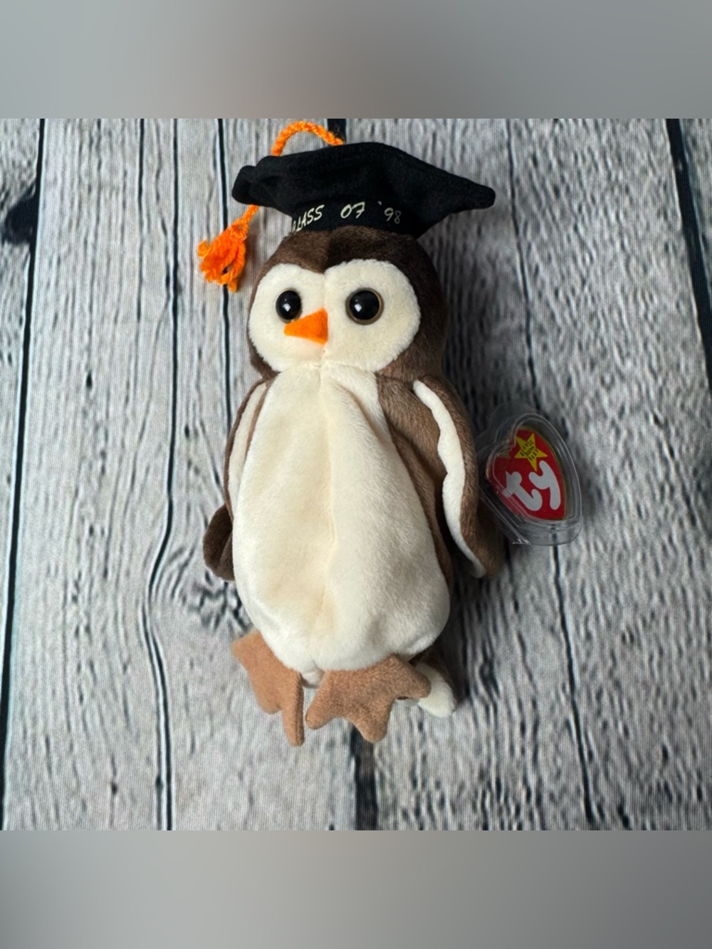 TY Beanie Babies Brown White Wise Owl Plush Black Graduation Cap Class of 98’